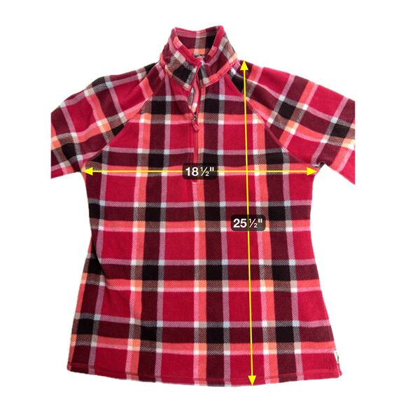 Eddie Bauer Red Plaid Half Zip Sweater Fleece Pullover Womens Size Small Winter - Picture 9 of 9